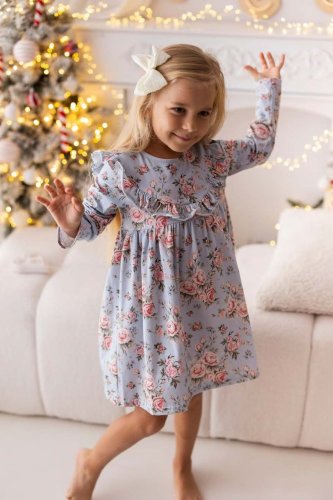 Dívčí světle modré šaty s květinovým vzorem a volánky Lily Grey