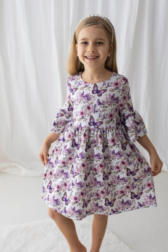 Dívčí boho šaty s motýlky a květinami-Lily Grey - Velikost oblečení: 110 / 5 let