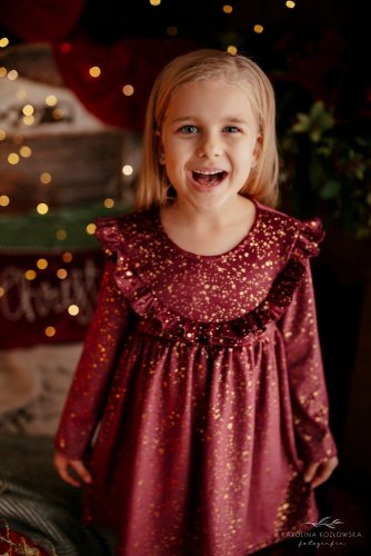 Luxusní bordó šaty Lily Grey s volánky a třpytkami – pohodlí a styl v jednom