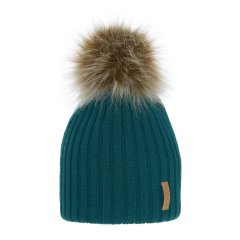 Stylová zimní čepice s bambulí – smaragdově zelená