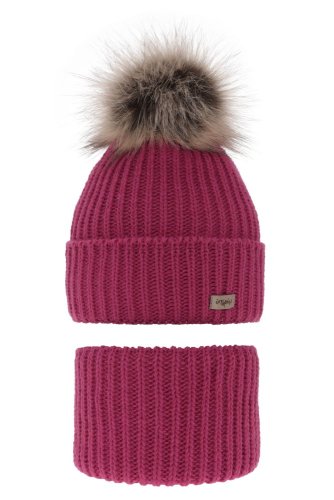 Dívčí malinová zimní čepice s bambulí a tunelem – Willow