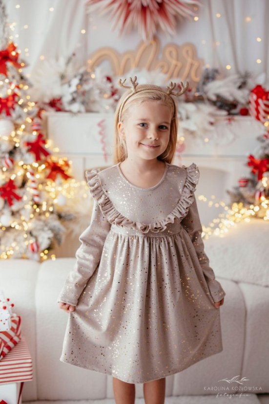 Dívčí šaty Lily Grey béžové se zlatými tečkami