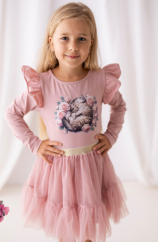 Dívčí blůzka s květinovým motivem a kočičkou