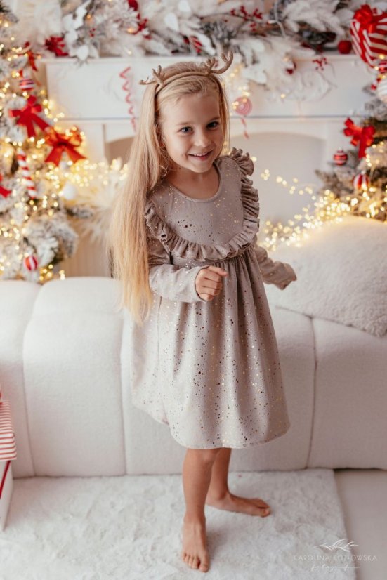 Dívčí šaty Lily Grey béžové se zlatými tečkami