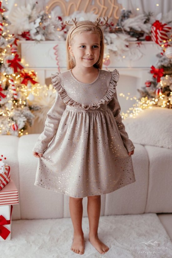 Dívčí šaty Lily Grey béžové se zlatými tečkami