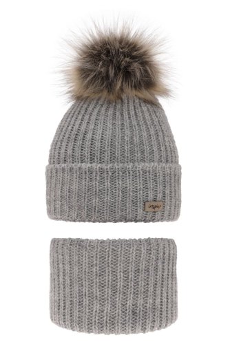 Dětská šedá zimní čepice s bambulí a tunelem – Willow