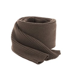 Tmavě béžový pánský zimní šátek Brayan z jemné merino vlny, srolovaný, s výraznou strukturou žebrovaného úpletu a elegantním vzhledem.