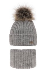 Dětská šedá zimní čepice s bambulí a tunelem – Willow