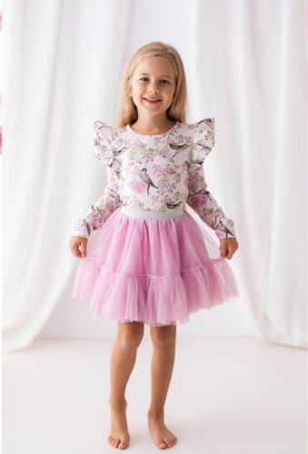 Dívčí blůzka s volánky a motivem ptáčků