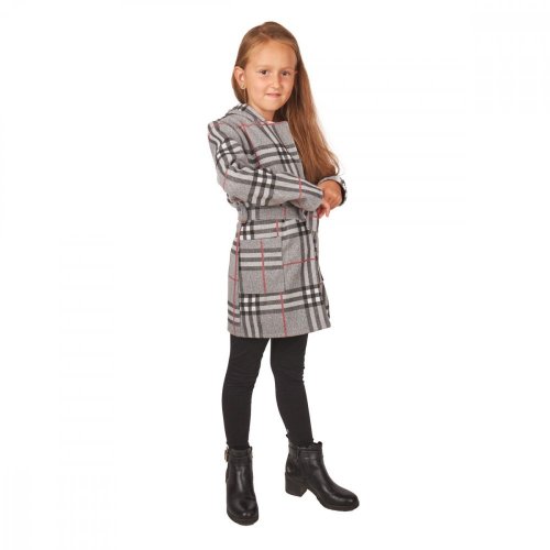 Dívčí kabát šedý károvaný - Velikost oblečení: 116 - 6 let