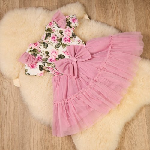 Šaty s růžovým dekorem a pohodlným zapínáním na zip