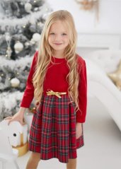 Elegantní dětské šaty s károvaným vzorem a zlatou mašlí
