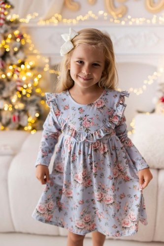 Dívčí světle modré šaty s květinovým vzorem a volánky Lily Grey