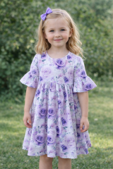 Boho dívčí šatičky s fialkovými růžemi