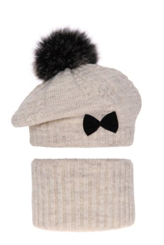 Dívčí zimní čepice a nákrčník Amora béžová