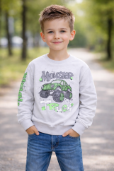 Stylová chlapecká mikina v šedé barvě s motivem monster trucku