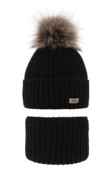 Dětská černé barvy zimní čepice s bambulí a tunelem – Willow