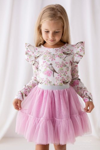 Dívčí blůzka s potiskem ptáčků a růžových květů