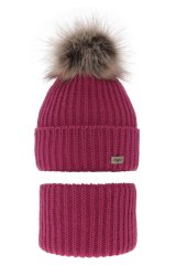 Dívčí malinová zimní čepice s bambulí a tunelem – Willow