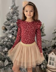 Dívčí červená blůzka se zlatými hvězdami – elegantní volba na svátky i každodenní nošení Dívčí červená blůzka se zlatými hvězdami – elegantní volba na svátky i každodenní nošení