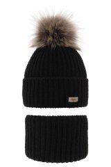 Dětská černé barvy zimní čepice s bambulí a tunelem – Willow