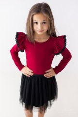 Dívčí červená blůzka s dlouhými rukávy a krajky Lily Grey