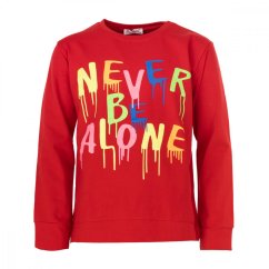 Dívčí triko dlouhý rukáv červené s nápisem never be alone