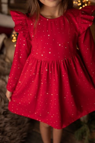 Šaty červené se zatými hvězdičkami Lily Grey |Malvinka.cz