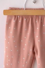 Růžové dívčí legíny s bílými puntíky Rose & White. detail puntíků