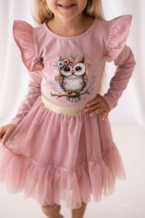 Dívčí blůzka s roztomilou sovičkou a volánkovými rukávy