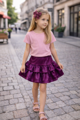 Fialová dívčí sukně Lily Grey z jemného semiše s volány
