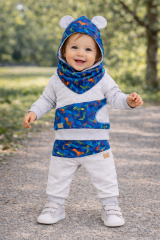 Chlapecká tepláková souprava mikina, tepláky slintáček a čepice modrá s dinosaury malvinka.cz