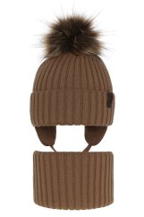 Klučičí čepice Puzel s nákrčníkem hnědá
