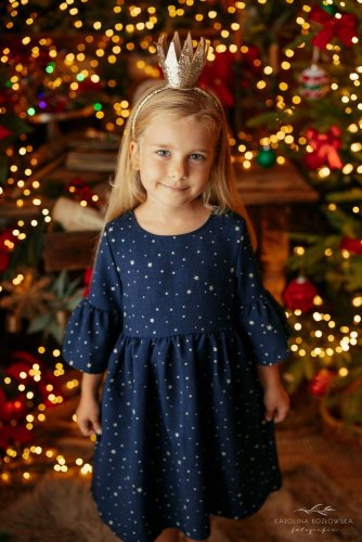 Dívčí boho šaty s hvězdičkami v tmavě modré