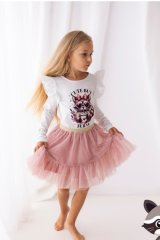 Dívčí blůzka s potiskem kočky „Cute but feral“ a volánkovými rukávy