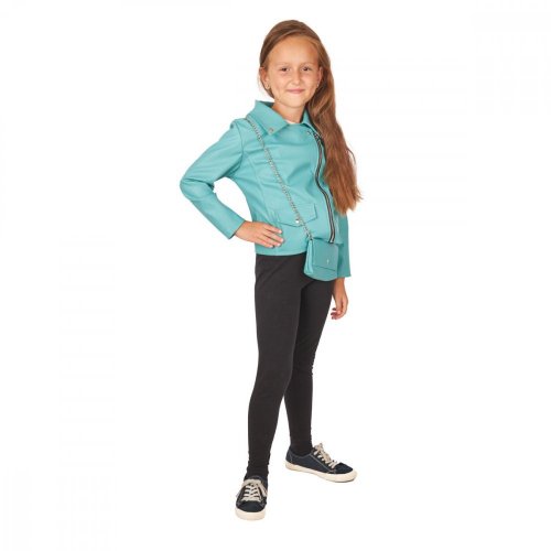 Dívčí bunda koženka azurová s kabelkou - Velikost oblečení: 128 - 8 let