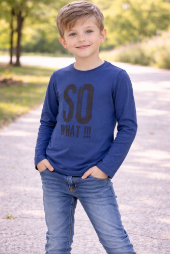 Chlapecké tričko s dlouhým rukávdem modré barvy a nápisem so what malvinka.cz