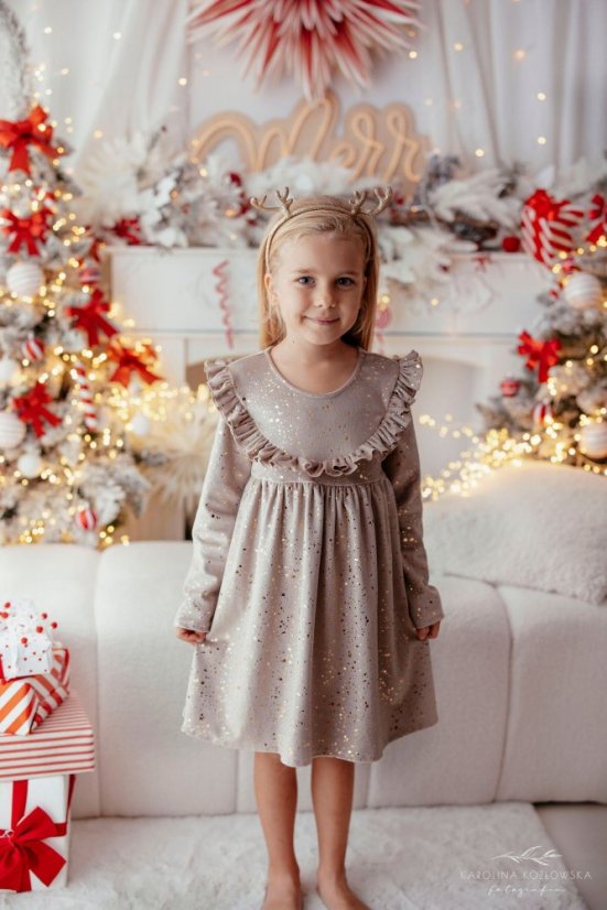 Dívčí šaty Lily Grey béžové se zlatými tečkami