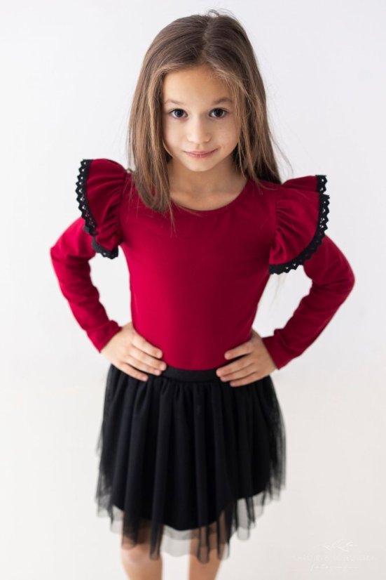 Dívčí červená blůzka s dlouhými rukávy a krajky Lily Grey