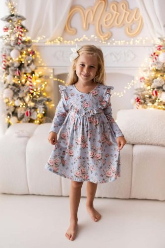 Dívčí světle modré šaty s květinovým vzorem a volánky Lily Grey