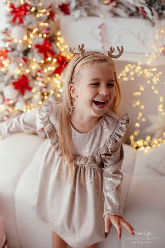 Dívčí šaty Lily Grey béžové se zlatými tečkami