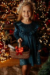 Dívčí šaty Lily Grey – petrolové se zlatými odlesky