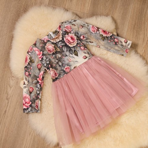 Slavnostní dívčí šaty s květy a tylovou sukýnkou