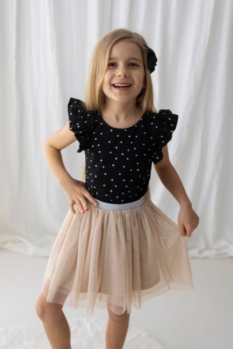 Dívčí tričko černé s puntíky a volánky – Lily Grey