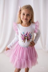 Dívčí blůzka s barevnou mašlí a volánkovými rukávy