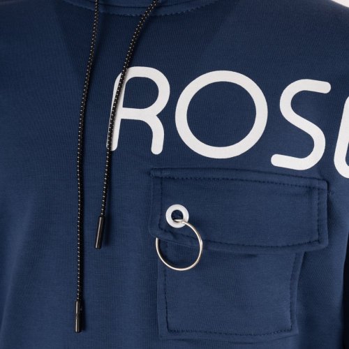 Dětská mikina modré barvy s nápisem roses a náprsní kapsou
