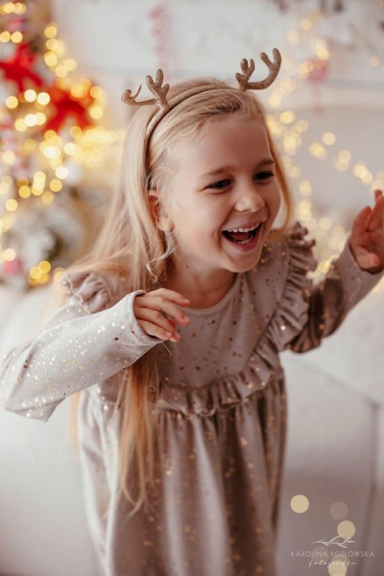Dívčí šaty Lily Grey béžové se zlatými tečkami