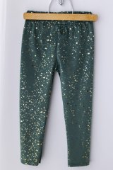 Stylové legíny v tmavě zelené barvě se zlatým potiskem