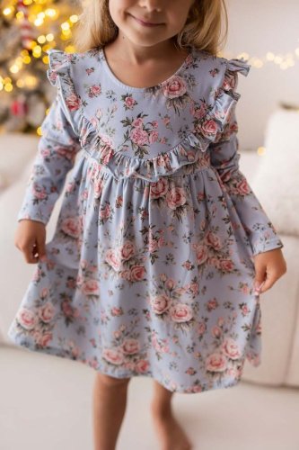 Dívčí světle modré šaty s květinovým vzorem a volánky Lily Grey